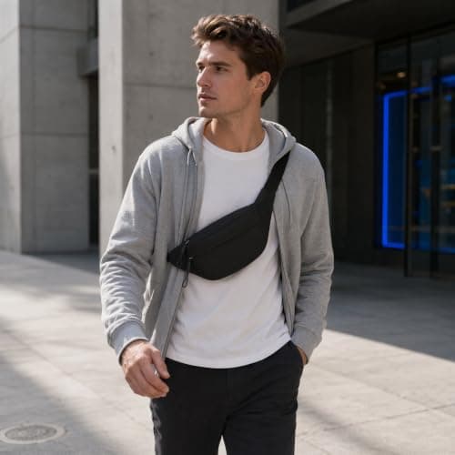Black Bumbag for Men and Women, Large Capacity Waist Bag Fanny Pack with Adjustable Strap, Waterproof Running Belt for Dog Walking, Hiking, Travel and Sports — view 3