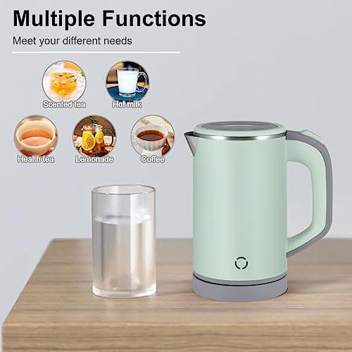 Jalann Travel Kettle, Low Wattage Kettle, 800ml Electric Travel Kettles Small, Fast Boiling, Portable Mini Cordless Camping Kettles Stainless Steel for Caravan, Motorhome, Bedroom, Office (Green) — view 3