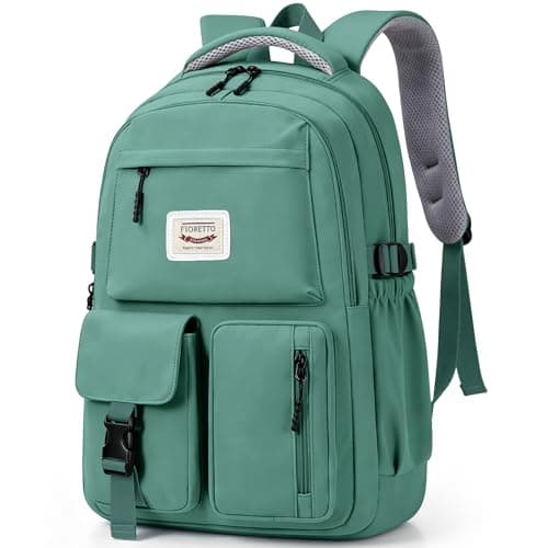 FIORETTO Lightweight School Backpack Womens, Cute School Bag for Teenager Girls, 15.6 Laptop Rucksack Backpack for School Casual Daypacks Travel Backpack for College Work Dark Green 25L