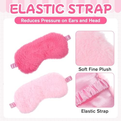 2 Pcs Plush Eye Mask, Soft Sleeping Blindfold Eye Cover Comfortable Satin Back New Faux Fur Nap Eyes Cover Cute Fluffy Furry Sleeping Blindfold for Men Women Plane, Game, Travel Nap (Pink) — view 3