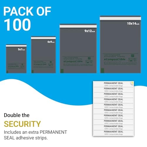 100x Eco-Friendly Mailing Bags Compostable Parcel Bags - Assorted Sizes (Small to Large) - Zero Waste Shipping Bags - Corn Starch Grey Postage Packaging for Vinted, eBay, Small Businesses — view 4