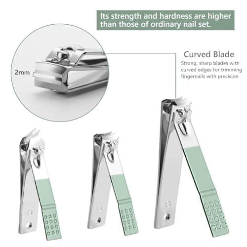 URAQT Professional Manicure Set, 18 pcs Portable Nail Clippers Pedicure Set & Eyebrow Grooming Kit, Stainless Steel Nail Care Tools with Luxurious Leather Case（Green） — view 3