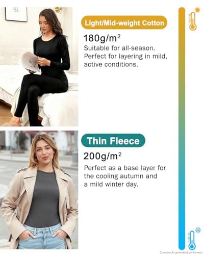 wirarpa Women's Thermal Underwear Set Cotton Base Layer Top & Bottoms M — view 4