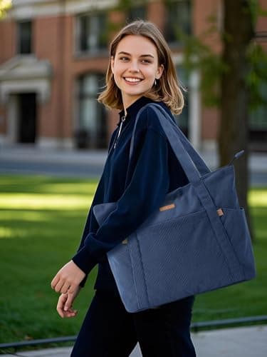 Lekespring Laptop Tote Bag for Women - Large Capacity Shoulder Bag with Zip and Pocket for College School Work Travel Shopping(Blue) — view 2