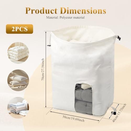 2Pcs Roll Top Compression Storage Bags, 130L Polyester Fabric Clear Window — view 2