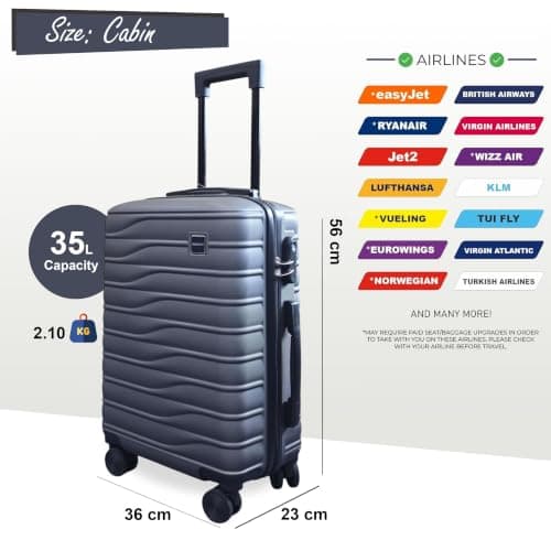 Infinity Leather Hard Shell Grey Cabin 56 x 36 x 23 cm Secure Luggage Suitcase Suitable for Easyjet, Ryanair — view 2
