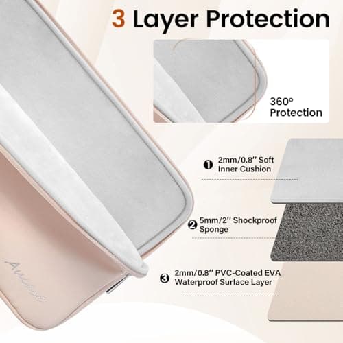 Aucase 13 13.3 14 inch Laptop Sleeve Leather Case, Water Resistant Puffy Protective Bag for Macbook Pro 14 Macbook Air 13 inch/HP/LENOVO/ACER/ASUS/DELL Chromebook Matebook 14 — view 2