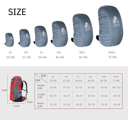 Unigear Anti-Rain Backpack Cover, 10-90L Waterproof Dustproof Durable Abrasion Resistant Protective Cover for Camping, Hiking, Travel, Cycling (Grey, M) — view 3