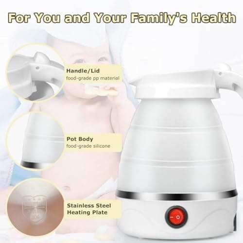 Foldable Electric Kettle, Mini Travel Kettle, Portable Collapsible Kettle for Camping with Separable Power Cord, Fast Boiling, 600ML (White) — view 6