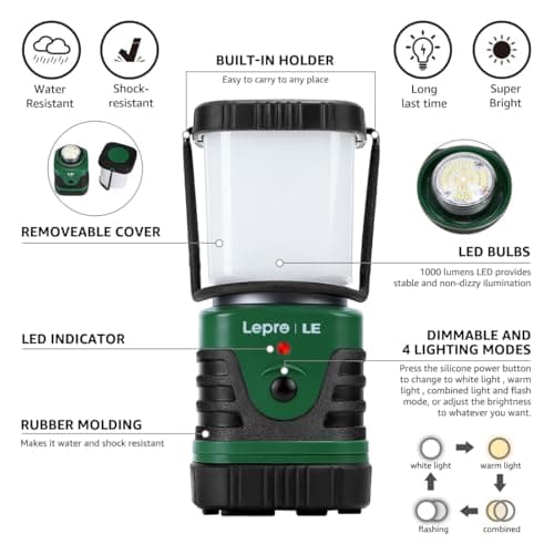 LE Camping Light Rechargeable, 1000lm Camping Lantern, Warm & Cool Light — view 5
