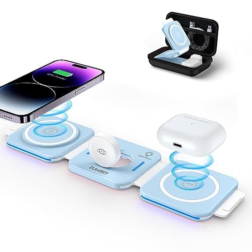 ZUMSEY 3 in 1 Wireless Charging Station for Apple, Wireless Charger for iPhone 17 Pro Max/16/15/14/13/12, Travel Wireless Charger for Apple Watch Ultra 3/11/10/9/Ultra 2/Ultra, for AirPods Pro 3/4/3/2