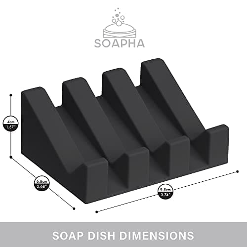 Silicone Soap Dish with Drainage - Soap Dishes for Bathroom, Shower, Kitchen, Travel – Self Draining Easy Cleaning Tray Holder Saver (Black) — view 5