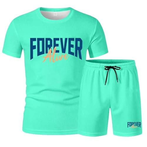 Mens T Shirts and Shorts Set 2 Pieces Suit Activewear Co Ord Shorts Set Summer Casual Gym Running Sport Outfits Sweatshirt Streetwear Co ord for Travel Jogging Gym Home Lounge Wear #001 Mint Green,M — view 3