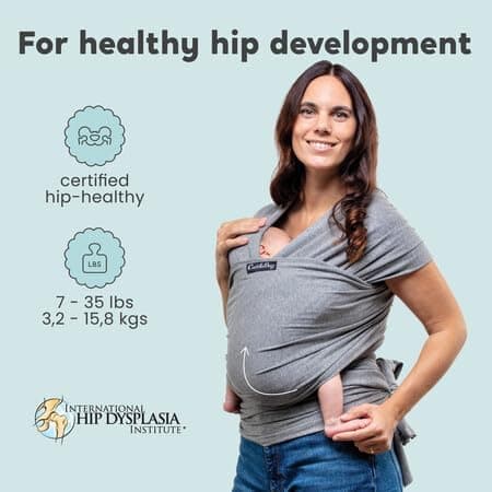 Cuddlebug Baby Wrap Carrier, Soft Stretchy Newborn Sling, 3-16 kg, Grey — view 4