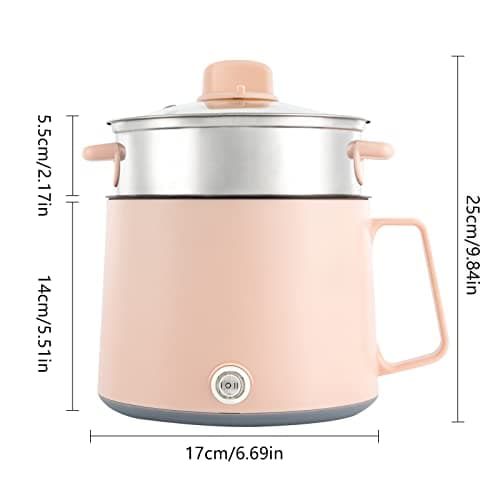 1.7L Electric Hot Pot, Double Layer Electric Cooker with Steamer, Portable Multifunctional Noodle Pot, Mini Travel Hot Pot for Soup Pasta Vegetables, Boil Dry Protection UK Plug (Pink) — view 5