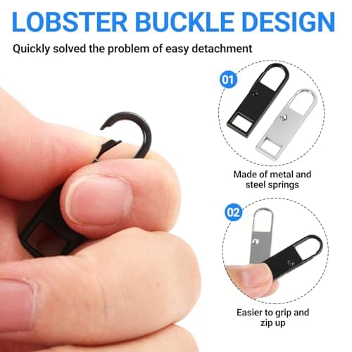 20PCS Spare Zipper Pulls, Zipper Pull Replacement, Metal Zip Handle Durable Puller for Jackets Bags Luggage Backpack Shoes Suitcase Zip Replacement and Zips for Sewing Black Silver — view 3