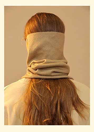 BSLVWG Winter Multifunctional Neck Warmer Fleece Lined Scarf Fleece Thicken Windproof and Dust Skiing Circle Lining Knit Infin for Mens Womens (Caramel) — view 6