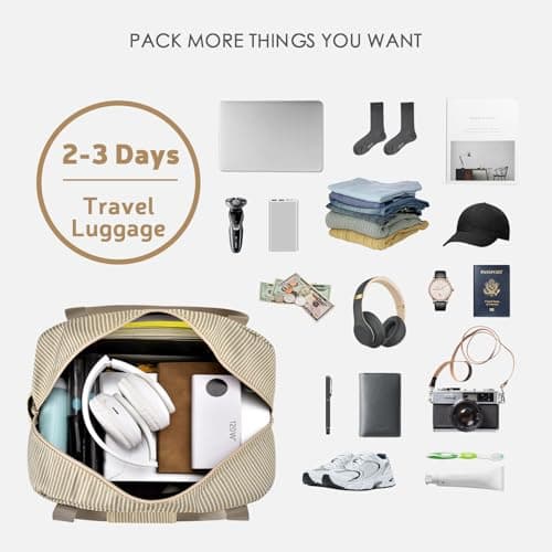 SPAHER for Ryanair Cabin Bags 40x30x20 Underseat Wizzair Carry on Hand Luggage Foldable Travel Duffel Bag 25L Holdall Tote for Women and Men for Travel Overnight Hospital Weekend, Khaki Stripe — view 4