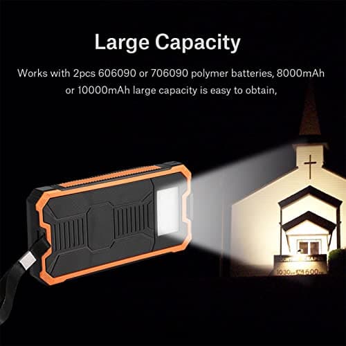 20000mAh Solar Power Bank Portable Charger, Dual USB Solar Panel Charger with Fast Charge, DIY Solar Phone Charger Kit for Camping Hiking Emergency (Battery Not Included) (Orange) — view 2