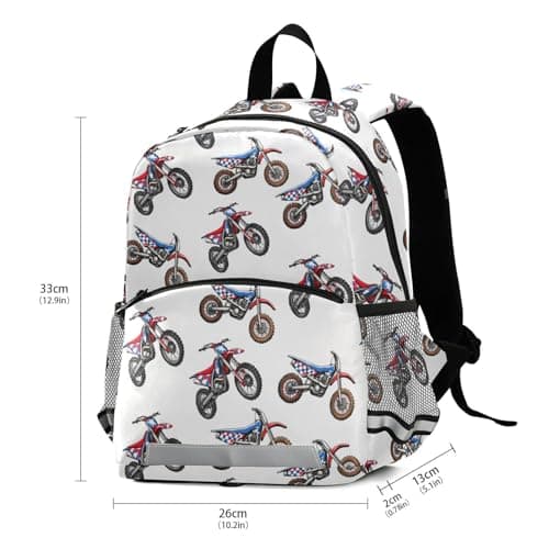 Mnsruu Toddler Backpack, Motorcycle Pattern Kids Nursery Bag for Boys Girls, Preschool Kindergarten Bookbag Travel Daycare Bag with Reflective Strip — view 5