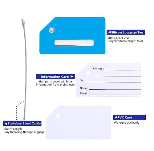 Pack of 4 PVC Silicone Luggage Tags Holiday Suitcase Labels Travel Bag Plane Design Color with Name ID Card Suitable for Luggage Suitcase, Backpacks, Bags, Handbags. Travel Accessories Essentials — view 3