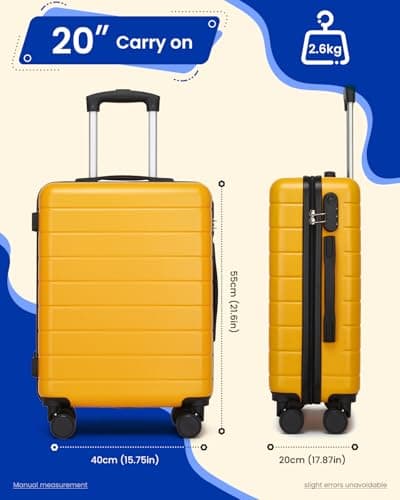 Shavont 20 Inch Cabin Suitcase 55x40x20 Carry on Hardshell Luggage (Yellow) — view 4
