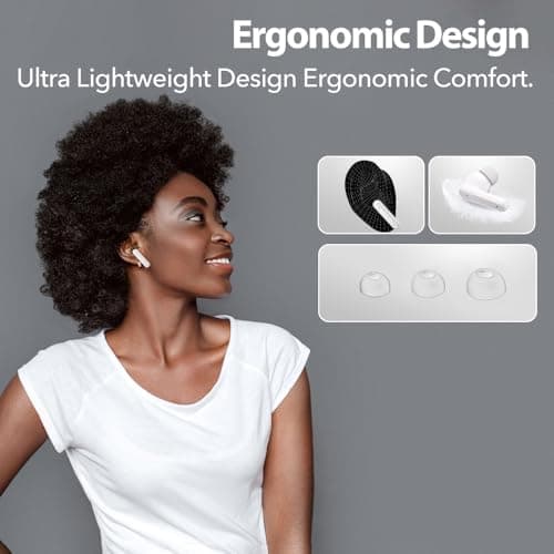 JBMI Wireless Earbuds Bluetooth Earphones, 60H Deep Bass Ear Buds with 4 Noise Cancelling Microphone, IPX5 Waterproof in Ear Headphones for iPhone Android Sports Gaming Usb C (Pearl) — view 5