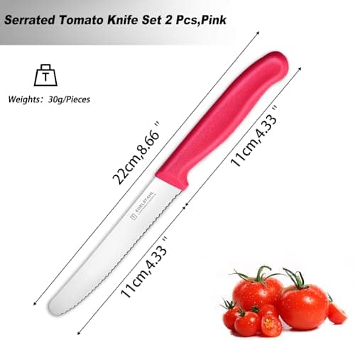 targzier Tomato Knife,Set of 2,Serrated Kitchen Knives&Fruit Knives,Pink — view 2