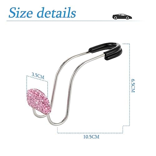 JNNJ 2 Pieces Bling Car Headrest Hook, Bling Backseat Organizer Hanger for Purse Clothes Grocery Bag, Rhinestones Auto Headrest Storage Holder, Car Seat Accessories for Most Vehicle(Pink) — view 2