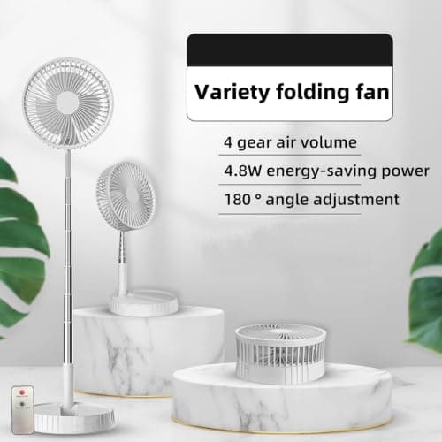 Portable Standing Pedestal Fan Rechargeable - 3600mAh Electric Silent Oscillating Floor Fan with Remote Control,USB Battery Telescopic Foldable Desk Table Fans for Bedroom Camping Travel (White) — view 6