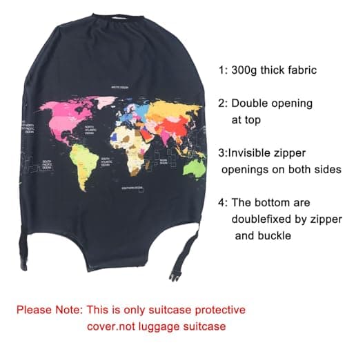 Tripnuo Elastic Thicker Luggage Cover for Trunk Case Apply to 18''-32'' Suitcase,Suitcase Protective Cover Travel Accessories (Black Map, L) — view 2