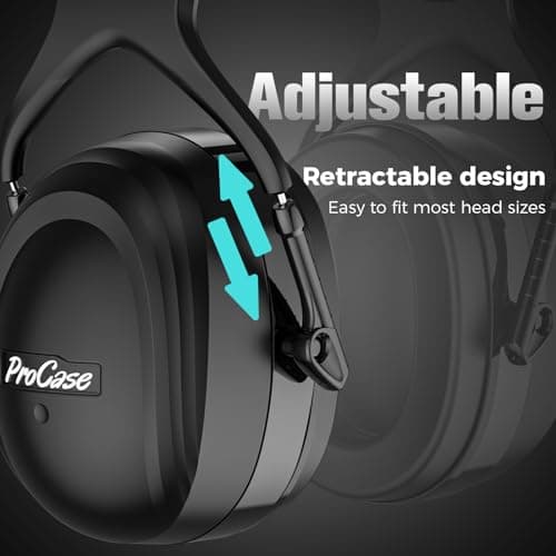 ProCase Extra Large SNR 37dB Noise Cancelling Headphones, NRR 30dB Hearing Protection Ear Muffs for Adults Noise Reduction, Wide Size Adjustment and Comfortable -Black — view 4