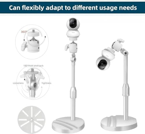 White No Drill Desktop Security Camera Mount - Telescoping Bracket with 3-in-1 Phone Holder Base for Surveillance IP Camera, Arlo, Wyze, Live Streaming Devices, 1/4" Screw — view 2