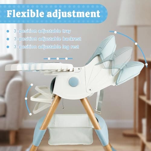 Baby High Chair Foldable Highchair, High Chairs for Babies and Toddlers Adjustable Height & Reclining Seat Detachable Double Tray, Ergonomic Feeding Portable Highchairs for Newborn 6 Months to 5 Years — view 3