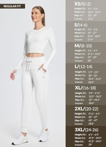 baleaf Women's Fleece Lined Joggers High Waisted Water Resistant Thermal Winter Trousers Running Yoga Pants White L — view 6