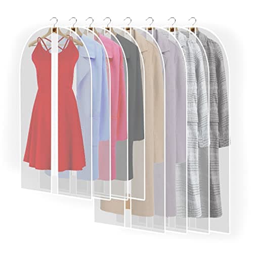 8 Pack Breathable Clothes Covers Bags with Zip, Waterproof Dustproof Garment Protector Bags Moth Proof Dress Bag Covers Damp-proof Mens Suit Storage Bag for Wardrobe Storage and Travel(White)