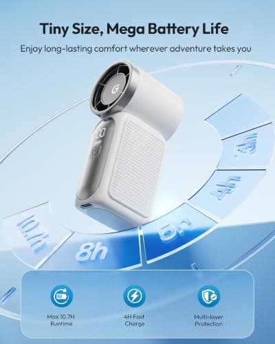 gaiatop Portable Handheld Mini Fan, 6 Speeds 16900 RPM High Velocity Personal Summer Essential with LED Display, USB Rechargeable, with Lanyard for Makeup, Travel, Outdoor, Gift for Women Girl, White — view 6