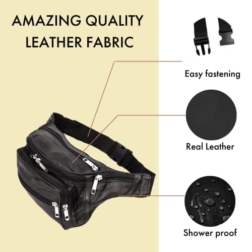 Woodland Leathers Genuine Leather Bum Bag Belt Bag for Women and Men, Black — view 2