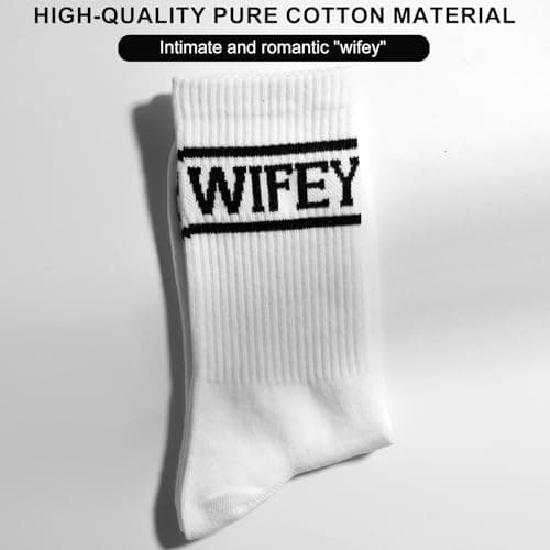 Mikovivi Wifey Socks, Soft Stylish Newlywed Socks Honeymoon Essentials White with Black Text Keepsake for Women Anniversary — view 5