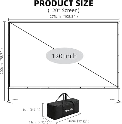 120 inch Projector Screen with Stand - 4K HD 16:9 Wrinkle-Free Display, Portable Outdoor & Indoor Movie Screen, 160° Wide Viewing Angle for Home Cinema, Garden & Camping — view 4