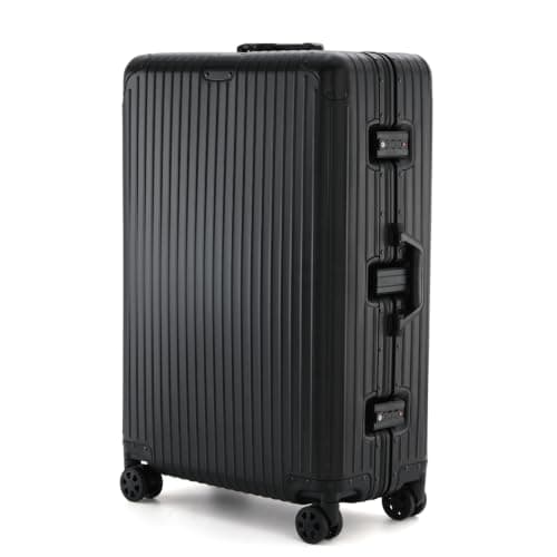 Riigid Black 28 Inch Aluminium Suitcase Large, Hard Shell Check in Luggage with Removable Wheels, Zipperless TSA Lock, 8 Spinner Wheels, Metal Travel Suitcase, Large Silver Luggage, 77 x 50 x 27cm