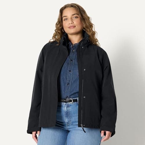 Amazon Essentials Women's Relaxed-Fit Packable Lightweight Waterproof Hooded Rain Jacket, Black, S — view 6