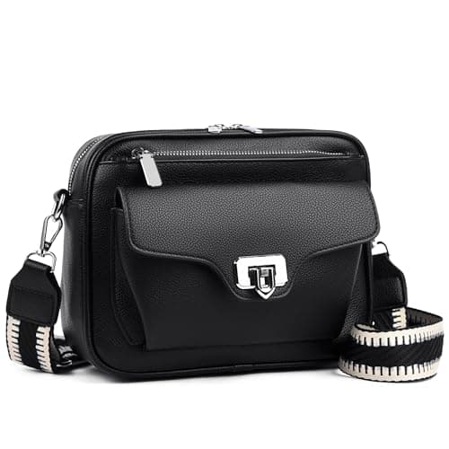 Myhozee Cross Body Bag Women Handbags for Women Vegan Leather Shoulder Bag Handbag with Adjustable Wide Strap Function 6 Compartments for Ladies Girls Travel Shopping Work Daily Use Black