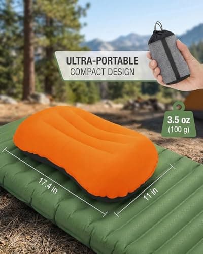 Ultralight Inflatable Pillow, Compressible Compact Comfortable Ergonomic Inflatable camping pillow with Storage Bag for Neck Support Blow Up Pillow for Hiking Camping Traveling Orange 42*31*10cm — view 2
