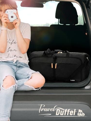 Lekesky Large Foldable Travel Duffe Bag - 60L Waterproof Holdall Luggage Bag with Shoes Compartment, Weekend Overnight Sports Bag for Women and Men(Black, 63 * 30 * 28cm) — view 2