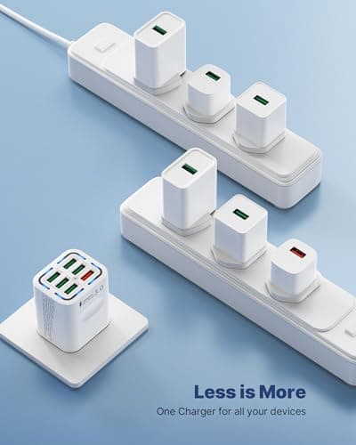 USB Plug UK, 50W 6-Port USB Wall Charger Plug Multi Port Power Adapter + QC Wall Plug Multiport Mains Charging Plug for iPhone 16 15 14 13 12 11 Pro Max SE XS XR Plus, Samsung, iPad, AirPod — view 6