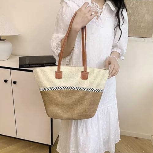Pahajim Straw Bags and Hat Set for Women Raffia Beach Bag with Zip — view 2