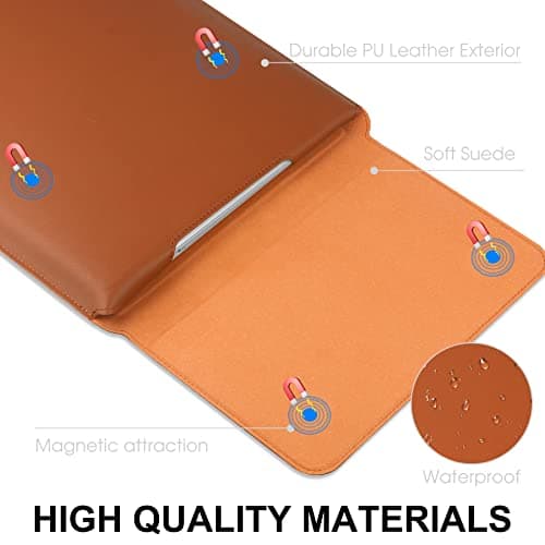 HoYiXi 14 Inch Laptop Sleeve Case Leather Bag with Stand Compatible with MacBook Pro 14 2021/ASUS Vivobook 14/HP Pavilion X360/Lenovo IdeaPad 14/Dell Lenovo HP ASUS Acer HUAWEI Matebook 14'' PC, Brown — view 6