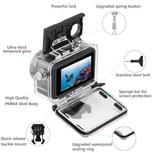 YHTSPORT Action Camera Diving Accessory Kit for DJI Osmo Action 5 Pro/Action 4 /Action 3, Waterproof Case + Waterproof Floating handle, Action Camera Mount Accessories Kit for Water Sport — view 4