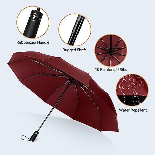 TechRise Umbrella Compact Windproof Travel Umbrellas: Easy Auto Open Close, Strong Fiberglass Frame, Durable Folding Lightweight Portable Automatic Backpack Umbrella for Men and Women, 10 Ribs — view 3